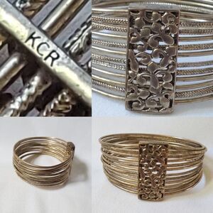 KCR GOLD fleur de lis multi strand bangle cuff emblem slide on bracelet INDIA